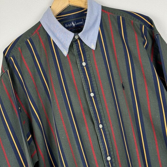 Vtg Ralph Lauren Polo Shirt Mens XL Button Down Oxford Stripe Long Sleeve Preppy - Picture 1 of 5